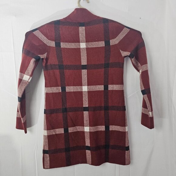 Tahari Fleece Jacket Womens XS Red Plaid Full Zip Duster Parka Mid Length - Picture 2 of 12